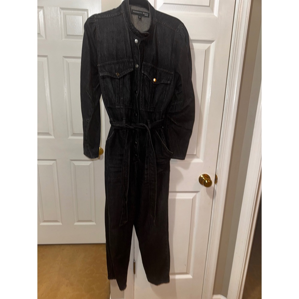 Veronica Beard Jeans Womens Black Denim Jumpsuit Long Sleeve Boiler Suit Size L - Picture 5 of 7